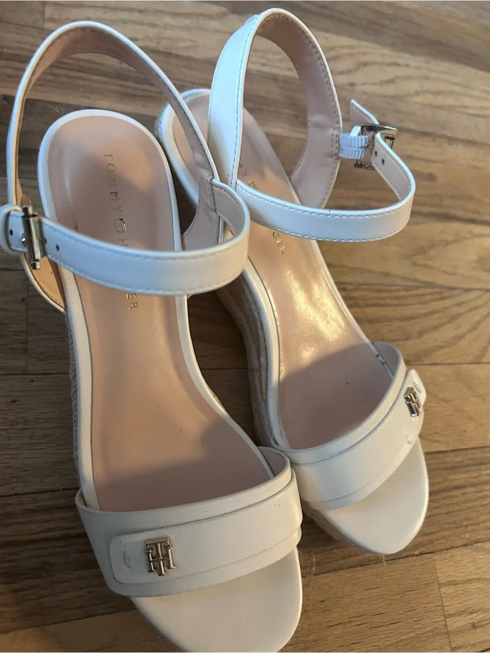 Tommy Hilfiger White Leather Espadrille Wedge Sandals